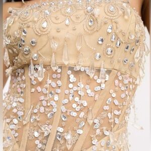 ASOS Nude Sequin Embellished Midi Dress Wedding Guest Party Strapless Sparkle 2